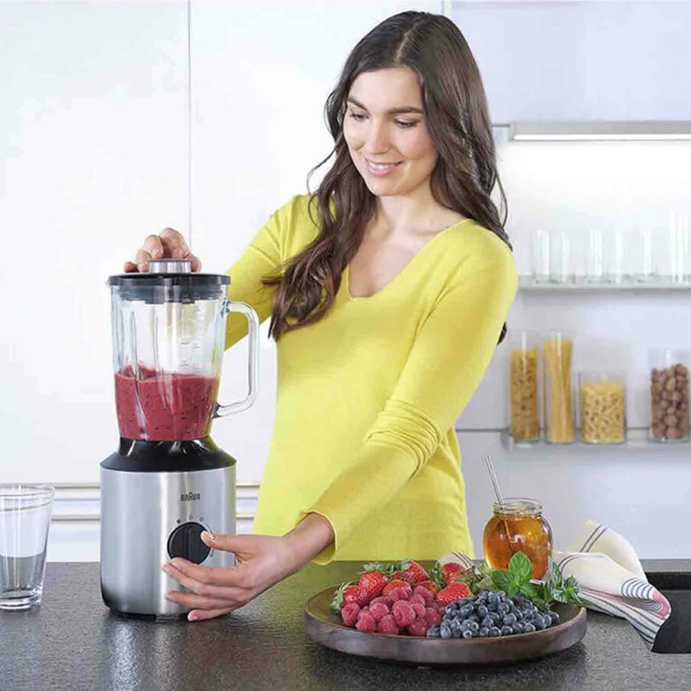 Braun PowerBlend Jug Blender 800W, 1.5L capacity, TriAction Technology, 2 Mills Chopper and Grinder, Stainless steel blades خلاط زجاجي باوربليند من براون، خلاط زجاجي سعة 1.5 لتر، 800 واط Braun PowerBlend Jug Blender 800W, 1.5L capacity, TriAction Technology, 2 Mills Chopper and Grinder, Stainless steel blades خلاط زجاجي باوربليند من براون، خلاط زجاجي سعة 1.5 لتر، 800 واط